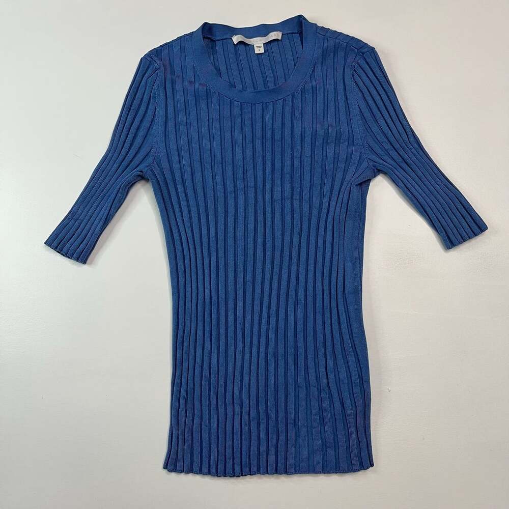 Veronica Beard Ribbed Sweater Size S Blue Half Sleeve Crewneck